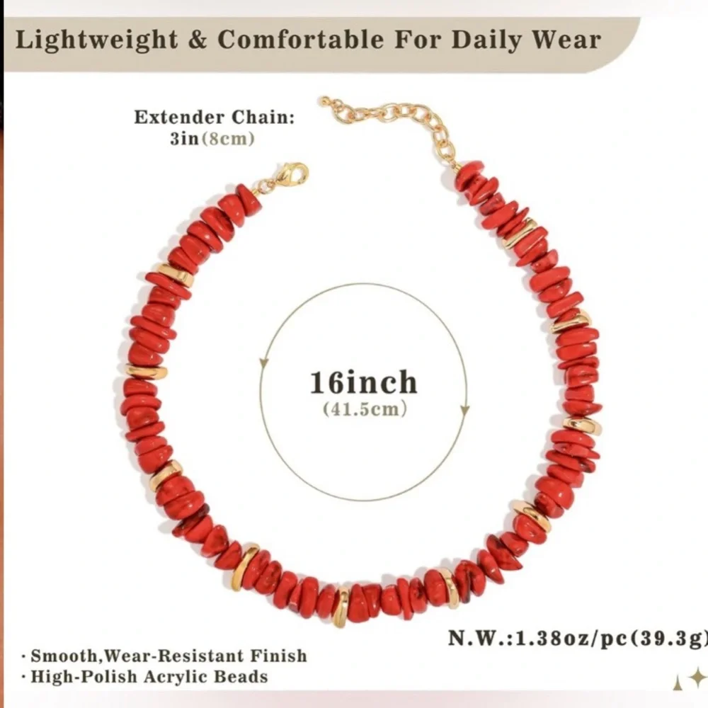Red Bead Necklace with Gold Accents new